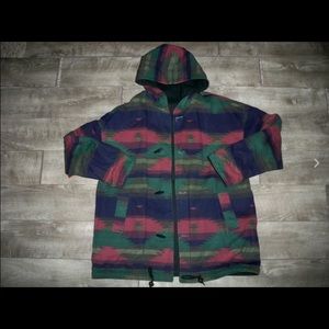 Vintage Southwestern Aztec Men’s Reversible Hooded Jacket Coat Parka Size Medium